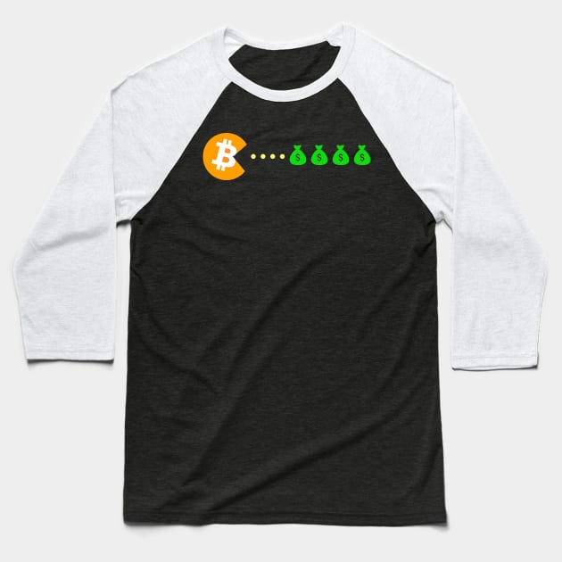 Bitcoin eats Dollar Baseball T-Shirt by Strohalm